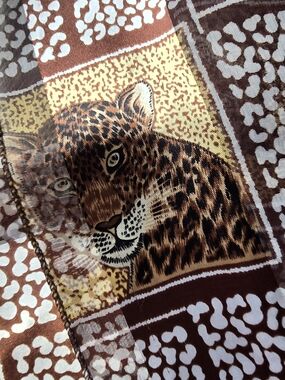Moem Polyester Scarf Brown Leopard Big Cat Portrait Animal Print Korea Vtg
